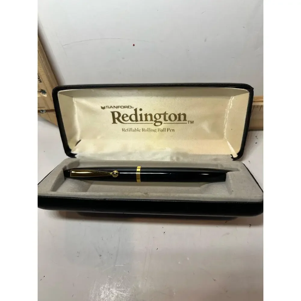 Vintage Sanford Redington Black & Gold Refillable Rolling Ball Pen with Case